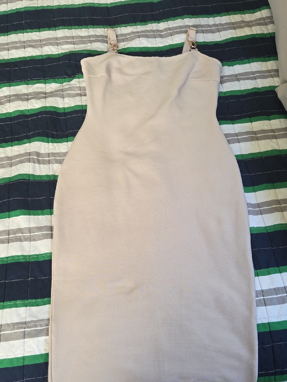 Beige Bodycon Midi Dress with Buckle Straps